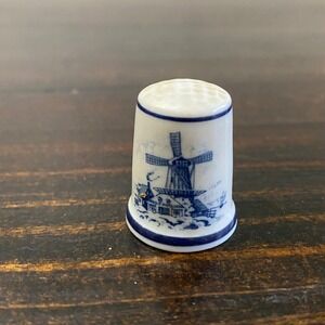 Royal Mosa Delft Blue Porcelain Thimble Dutch Windmill Floral Netherlands
